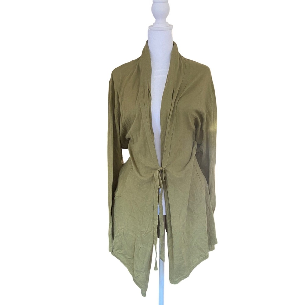 Soft Surroundings Avocado Green Kimono Cardigan 2X‎ Tie Artsy Boho Earthy Femme